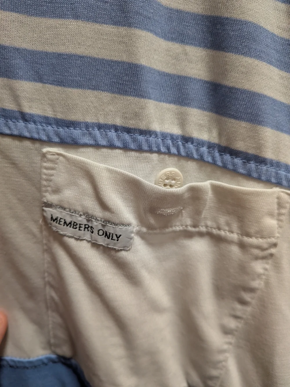 VINTAGE Members Only Cream and Light Blue Striped Polo Size M
